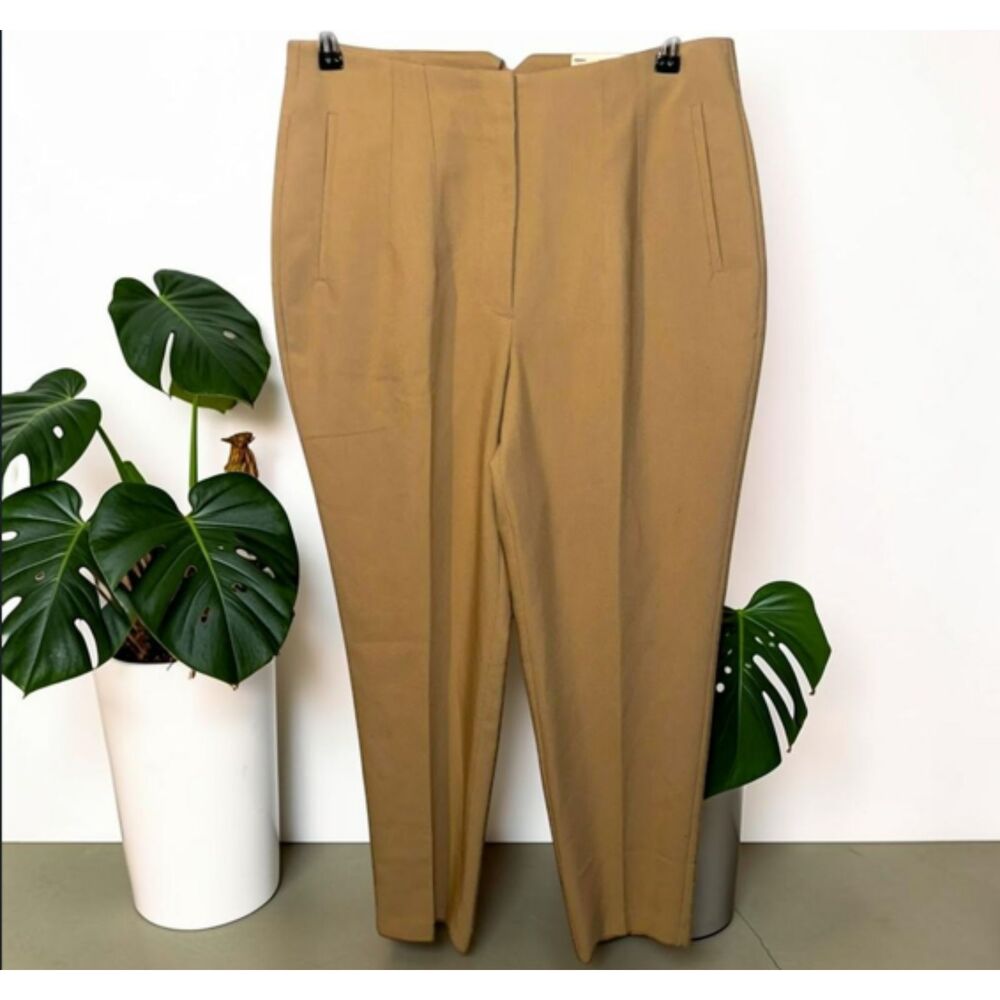 Women’s High-Waist Tailored Dress Pants Camel Tan Straight-Leg Trousers